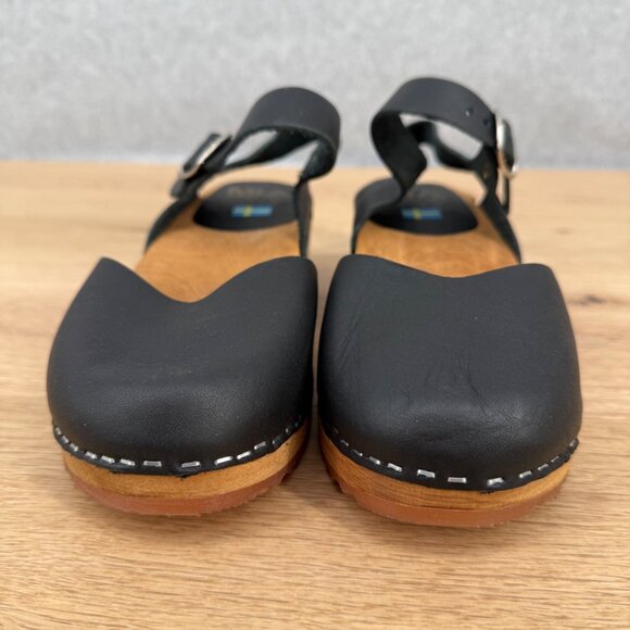 MIA Sofia Leather Wooden Block Heel Clog Shoe Size EU 39/US 8.5-9 Black Swedish - Picture 3 of 14